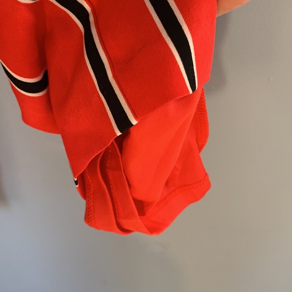 Express Jumpsuit Size XS Elastic Waist Tie Belt Red Striped Side Pockets NWT - Picture 7 of 14